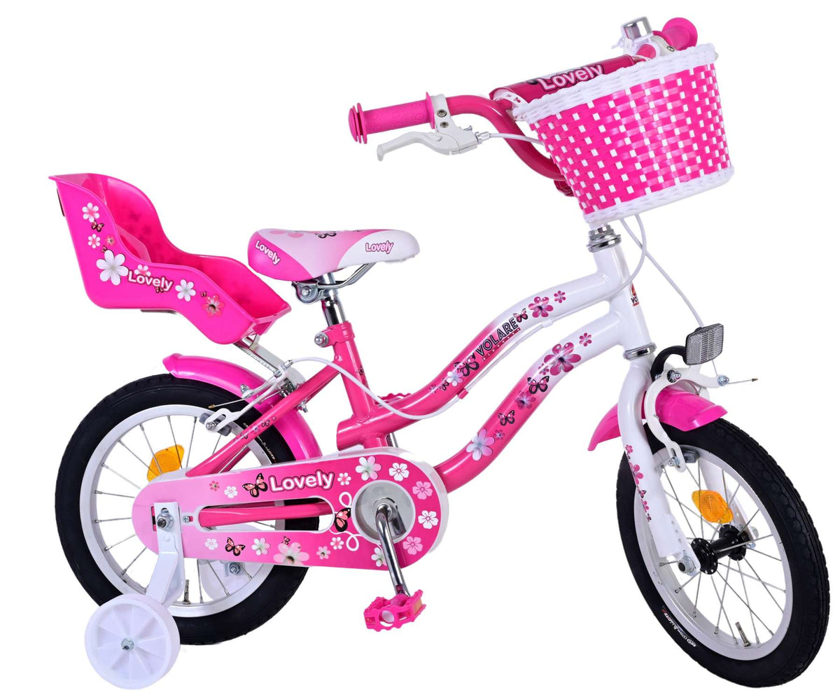 Volare Lovely Children's Bicycle - Mädchen - 14 Zoll - Pink White - Zwei Handbremsen
