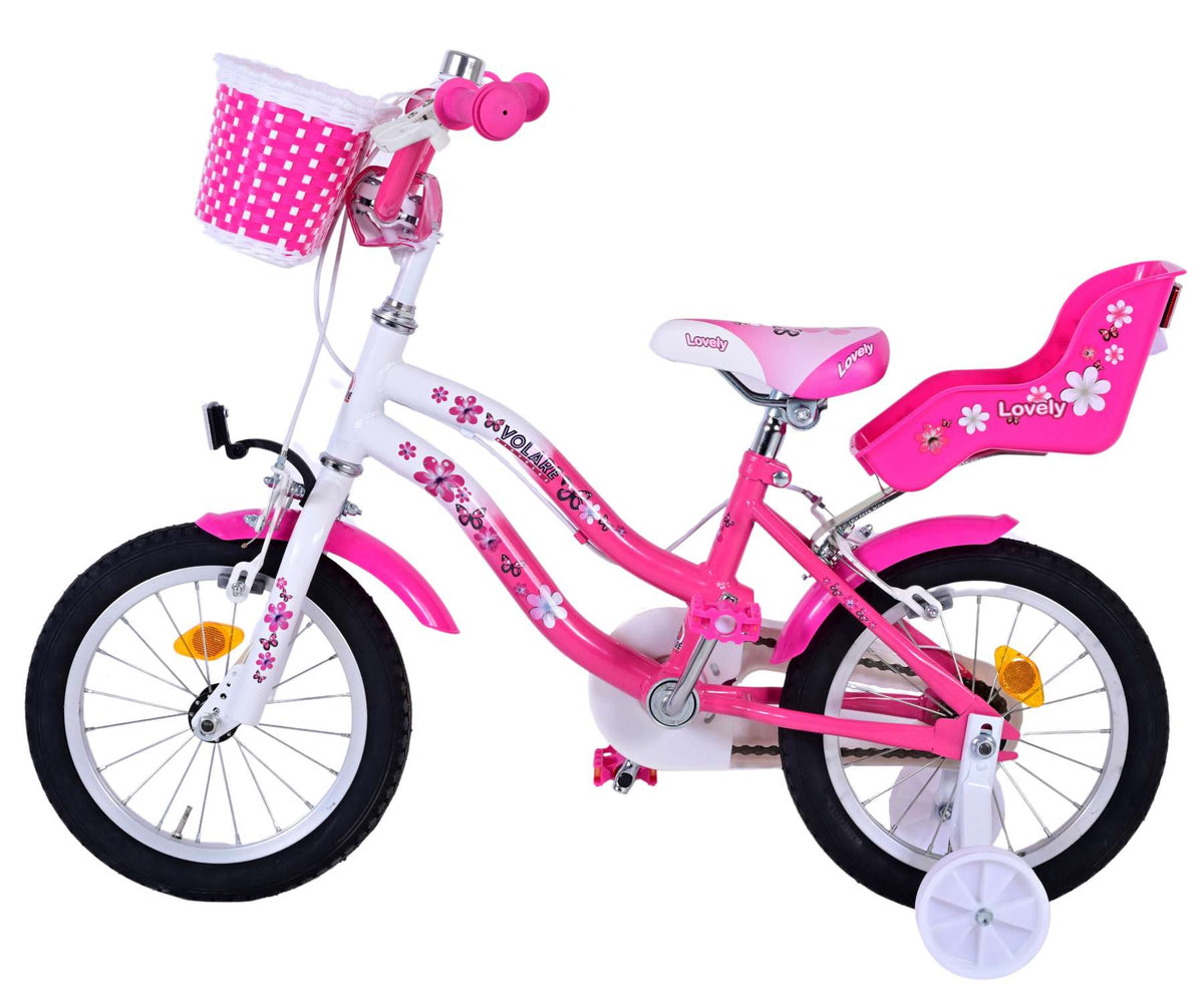 Volare Lovely Children's Bicycle - Mädchen - 14 Zoll - Pink White - Zwei Handbremsen