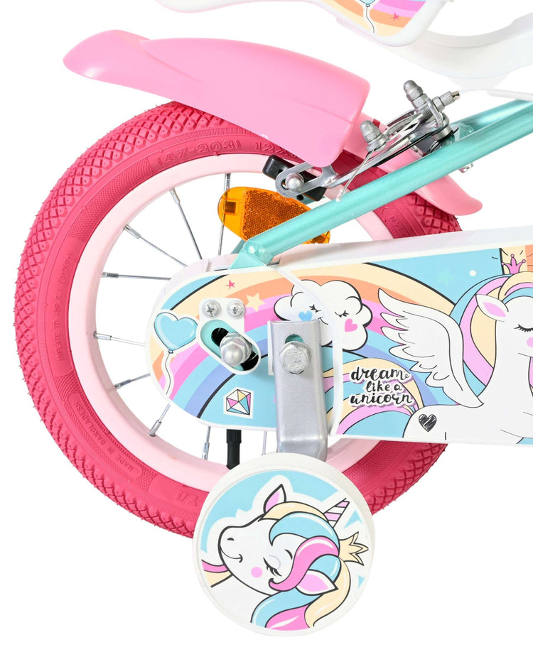 Volare Einhorn Kinderfahrrad – Mädchen – 12 Zoll – Grün – zwei Handbremsen