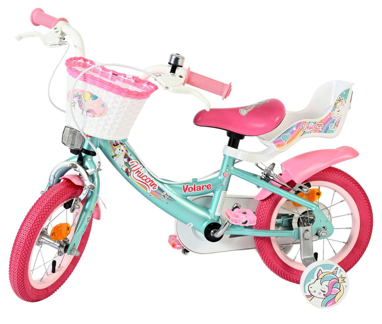 Volare Einhorn Kinderfahrrad – Mädchen – 12 Zoll – Grün – zwei Handbremsen