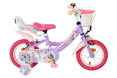 Volare Einhorn Kinderfahrrad – Mädchen – 12 Zoll – Lila – zwei Handbremsen