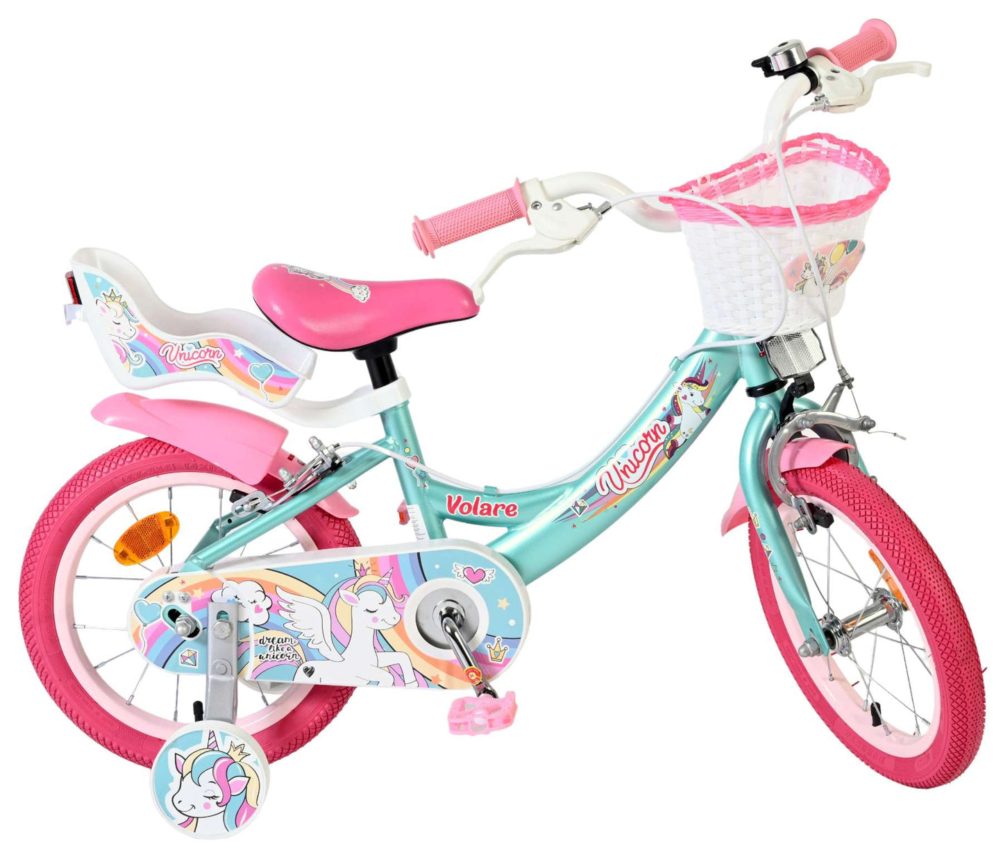 Volare Einhorn Kinderfahrrad – Mädchen – 14 Zoll – Grün – zwei Handbremsen