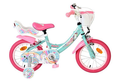 Volare Einhorn Kinderfahrrad – Mädchen – 14 Zoll – Grün – zwei Handbremsen