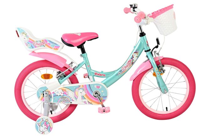 Volare Einhorn Kinderfahrrad – Mädchen – 16 Zoll – Grün – zwei Handbremsen