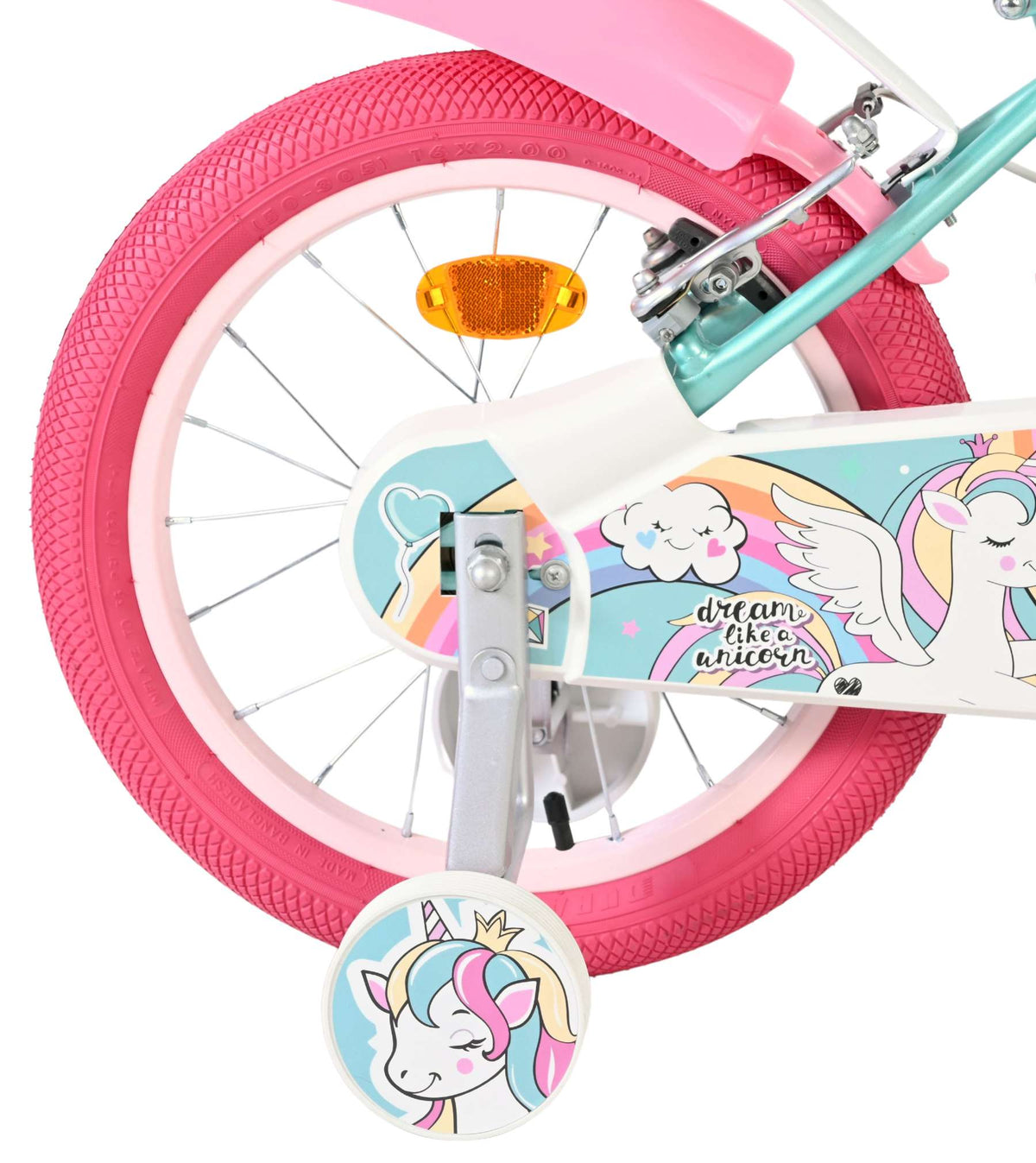 Volare Einhorn Kinderfahrrad – Mädchen – 16 Zoll – Grün – zwei Handbremsen
