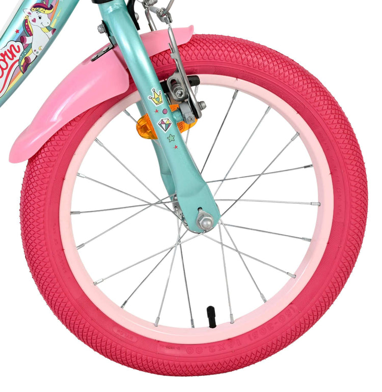 Volare Einhorn Kinderfahrrad – Mädchen – 16 Zoll – Grün – zwei Handbremsen