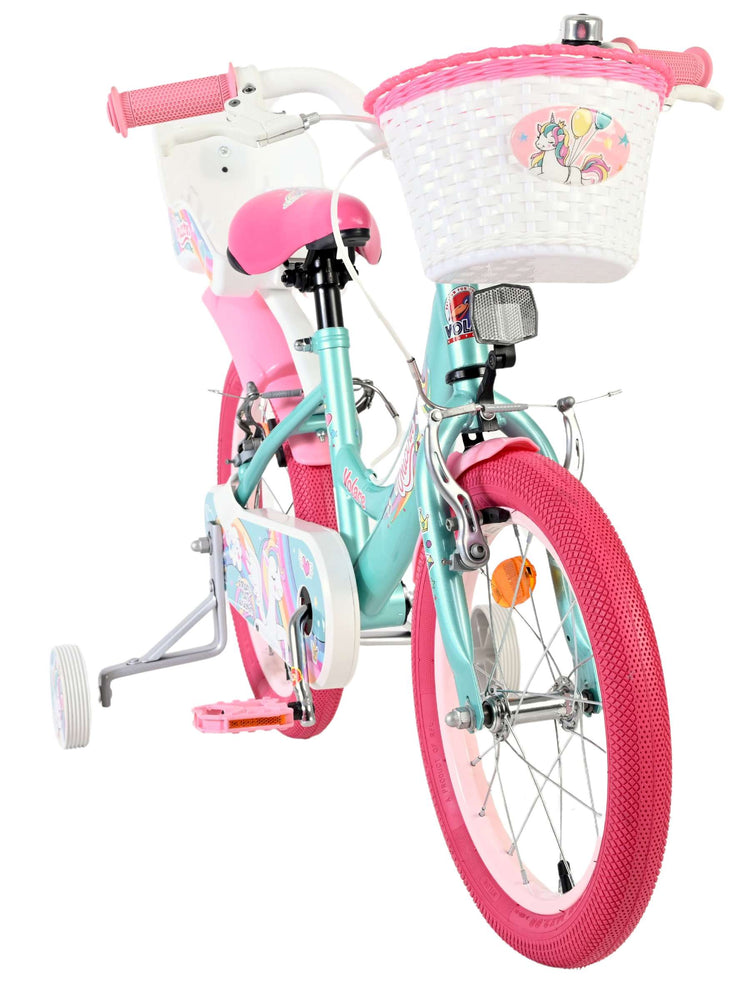 Volare Einhorn Kinderfahrrad – Mädchen – 16 Zoll – Grün – zwei Handbremsen