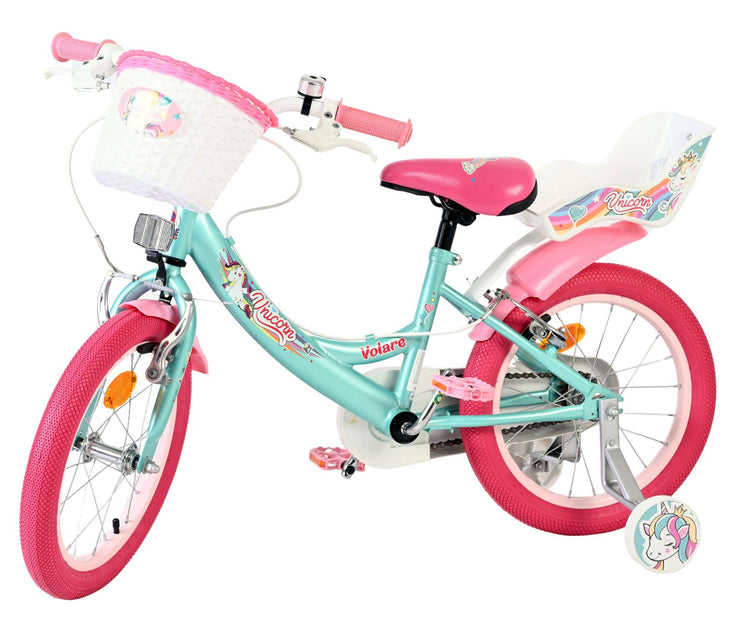 Volare Einhorn Kinderfahrrad – Mädchen – 16 Zoll – Grün – zwei Handbremsen