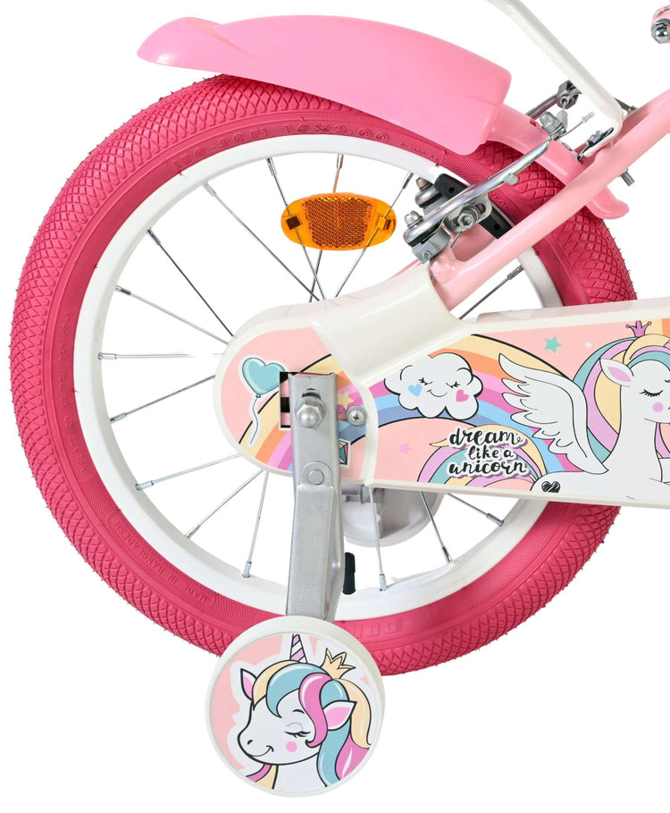 Volare Einhorn Kinderfahrrad – Mädchen – 16 Zoll – Pink – zwei Handbremsen