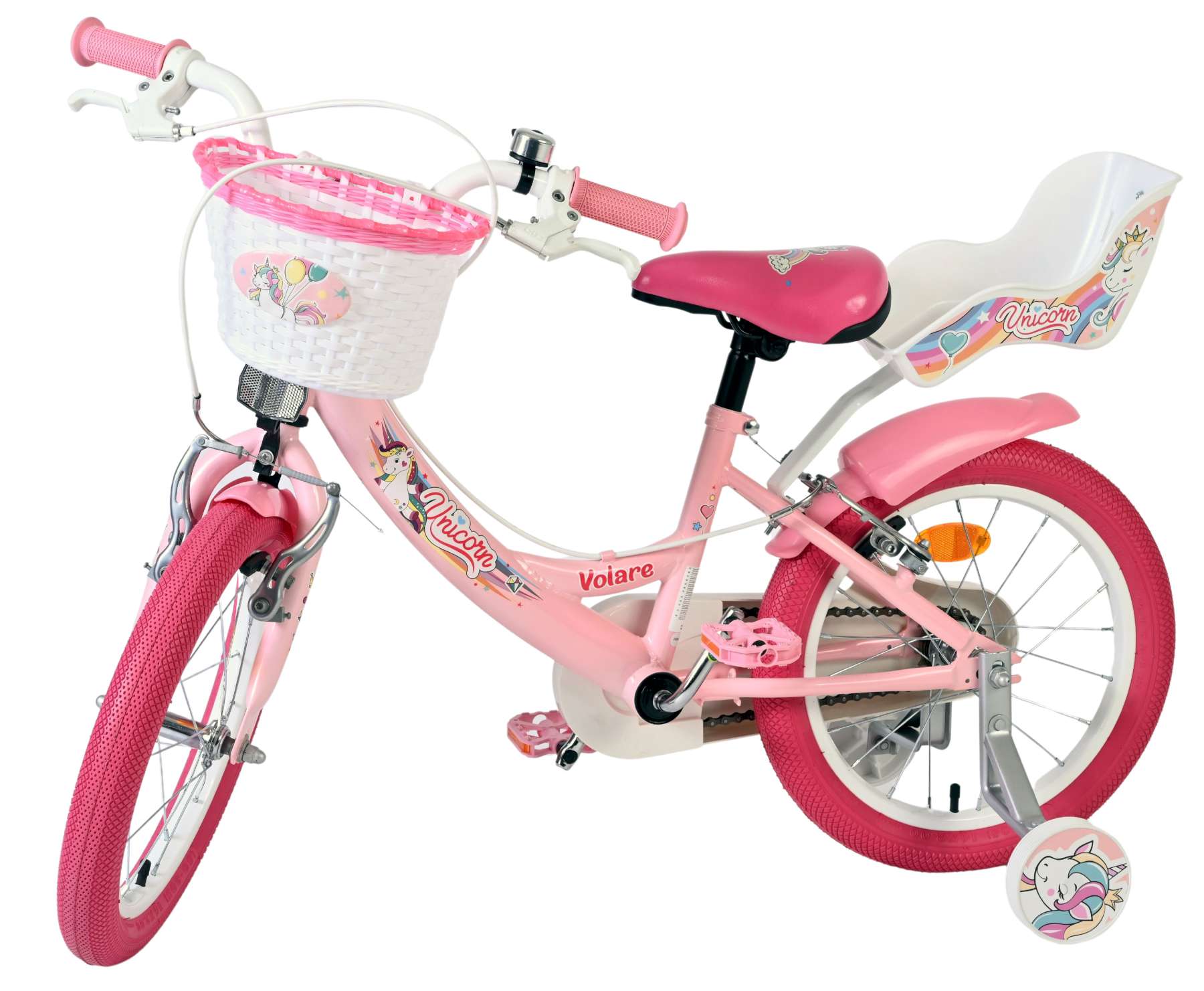 Volare Einhorn Kinderfahrrad – Mädchen – 16 Zoll – Pink – zwei Handbremsen