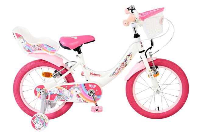 Volare Einhorn Kinderfahrrad – Mädchen – 16 Zoll – weiß – zwei Handbremsen