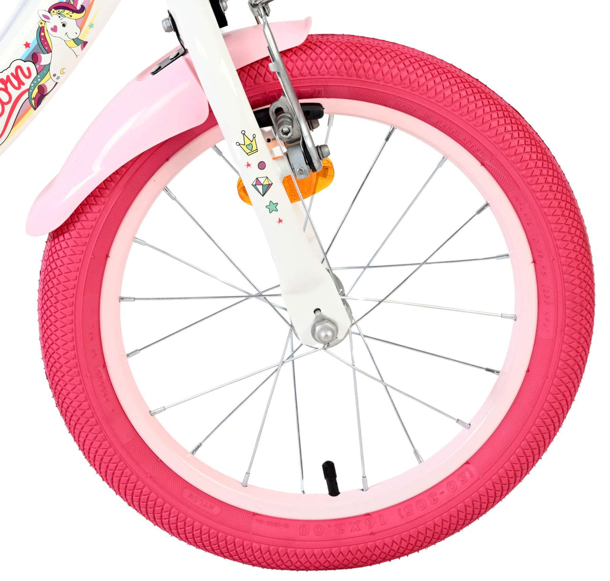 Volare Einhorn Kinderfahrrad – Mädchen – 16 Zoll – weiß – zwei Handbremsen