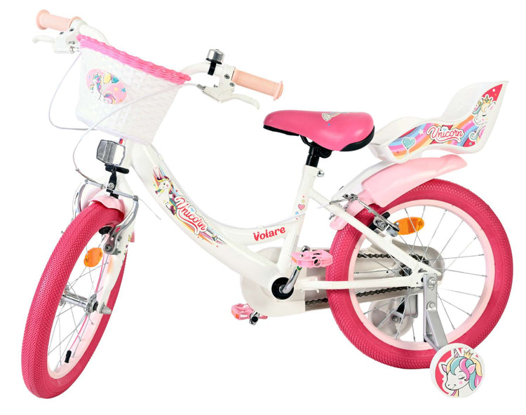 Volare Einhorn Kinderfahrrad – Mädchen – 16 Zoll – weiß – zwei Handbremsen