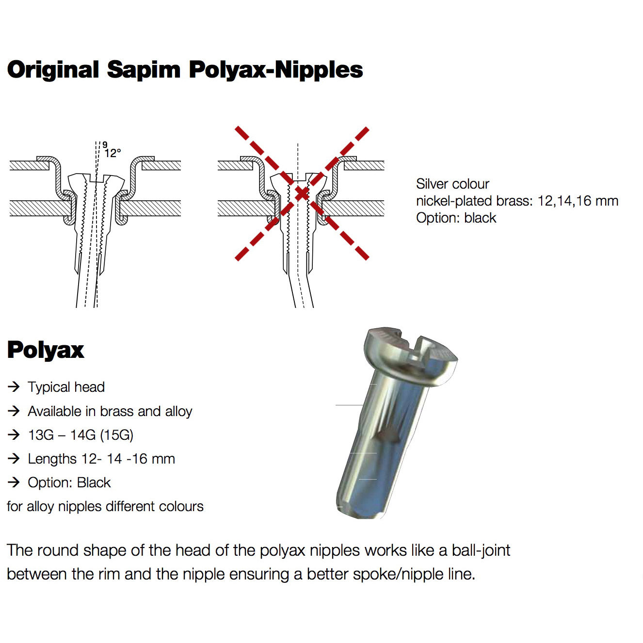 Sapim Speichennippel Polyax Speichennippel Polyax 12mm Silber