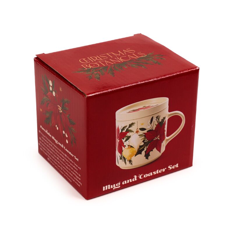 Botanischer Weihnachts -Porzellan -Becher -Coaster Set