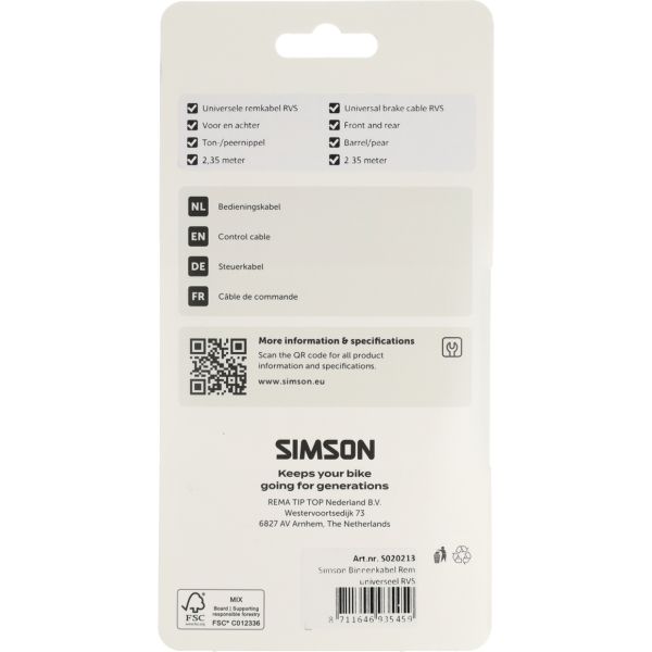 Simson Bremsinnenzug universal aus Edelstahl