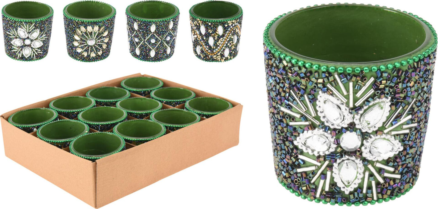 Home-Styling-Teelichthalter 6 cm mit mehrfarbigen Perlen