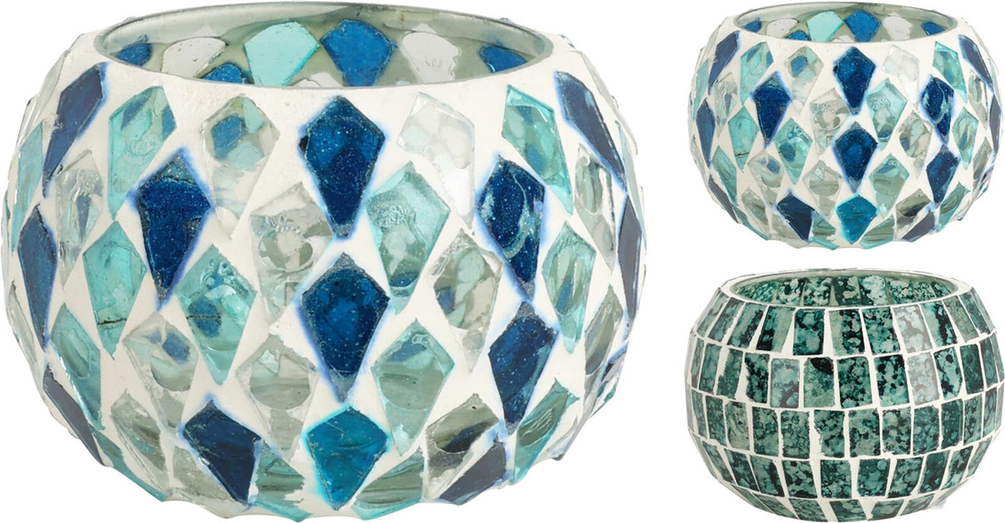 Home Styling Teelichthalter blaues Mosaik 9x9x6cm