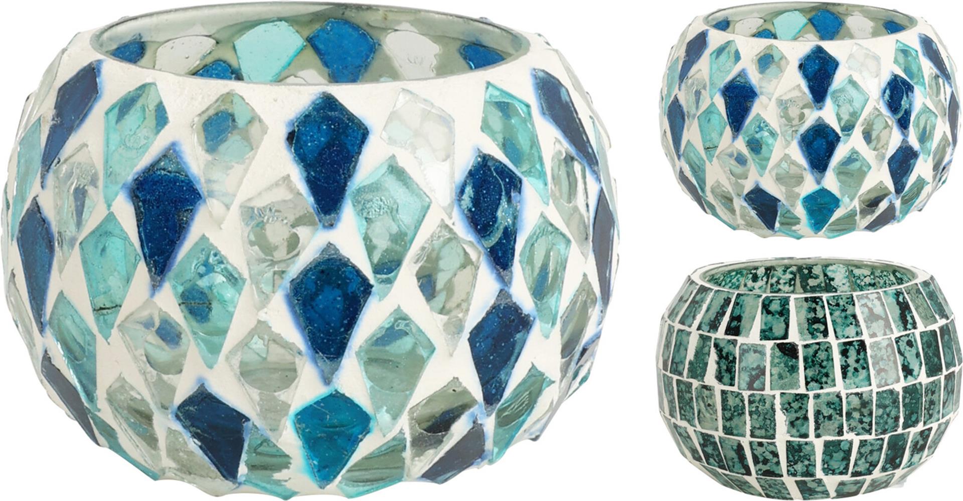 Home Styling Teelichthalter blaues Mosaik 9x9x6cm