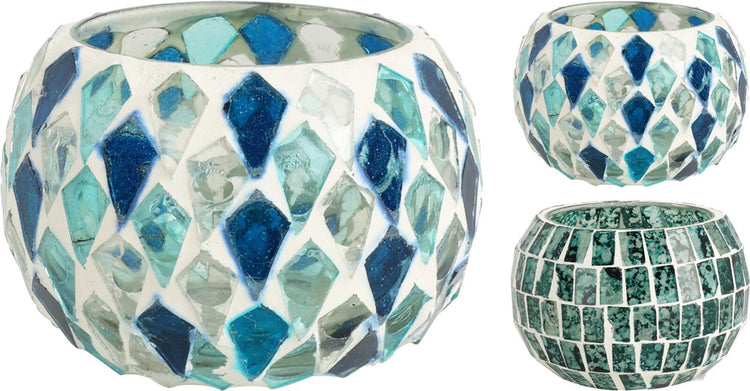Home Styling Teelichthalter blaues Mosaik 9x9x6cm