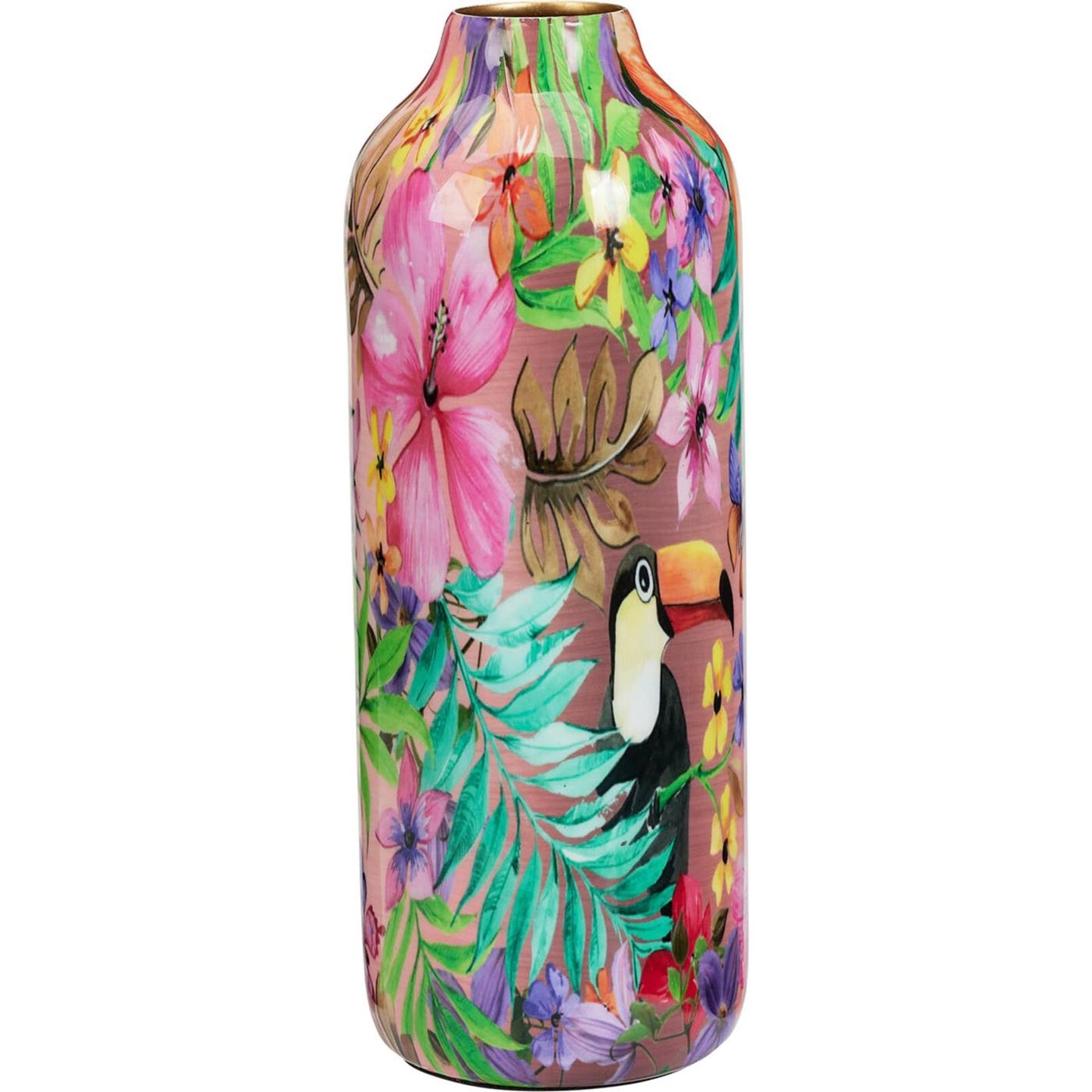 Home-Styling-Vase mit Blumendruck und Vogel, 34 cm