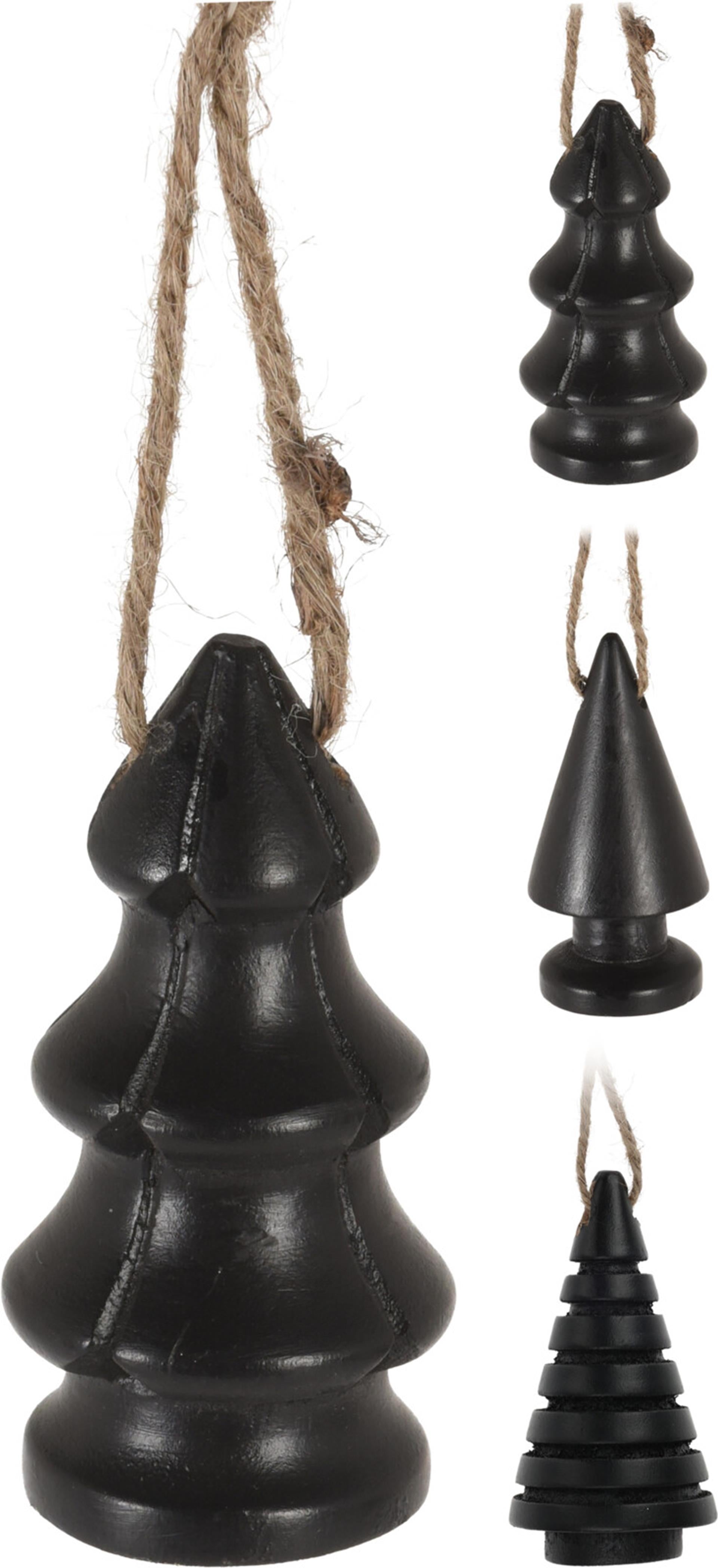 Home Styling Weihnachtsbaum-Hängedekoration aus Mangoholz, 9 cm, Schwarz