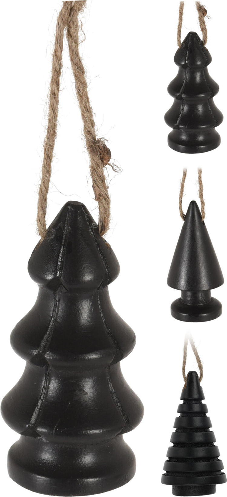 Home Styling Weihnachtsbaum-Hängedekoration aus Mangoholz, 9 cm, Schwarz