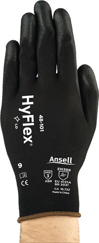 Ansell-Handschuh | Größe 10 schwarz | und 388 PSA Kategorie II | Nylon mit Polyurethan | 12 Paare – 48-101-10 48-101-10