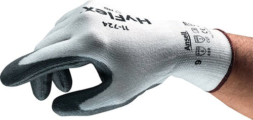 Schnittfester Handschuh von Ansell | Größe 8 weiß grau | und 388 PSA Kategorie II | Träger m.intercept technisches Garn m.pu | 12 Paare – 11-724-8 11-724-8