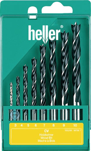 Heller Satz Zentralheizungs-Holzspiralbohrer | 8 Stück | D. 3, 4, 5, 6, 7, 8, 9, 10 mm | Chrom-Vanadium-Stahl | 1 Stück - 18736 - 18736