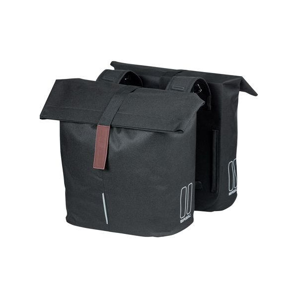 Basil City Doppel-Fahrradtasche - wasserabweisendes Polyester - schwarz - Universal Bridge System - 28-32L
