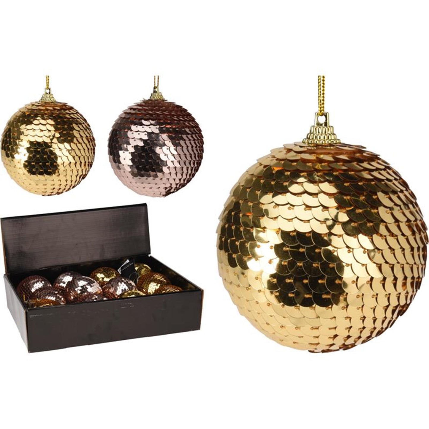 Home Styling Weihnachtskugel mit Pailletten, 7 cm, Goldrosa