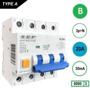 Fehlerstromschutzschalter 20a b kar 30ma 4p sep - 4518125