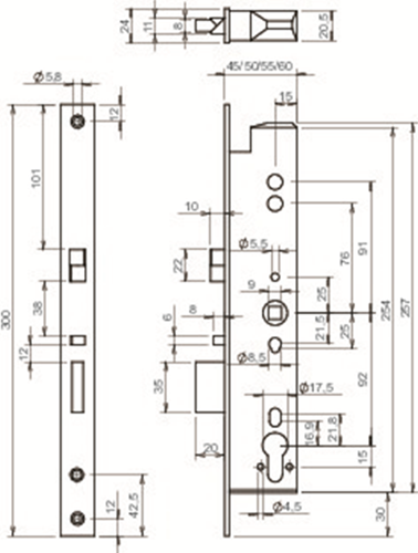 Abloy el260 Paniktürschloss | Signalisierung | selbsthemmend | dm40mm | pc92mm | Frontplatte Edelstahl 24x300mm rechteckig | dr 1+2+3+4 - 10013784