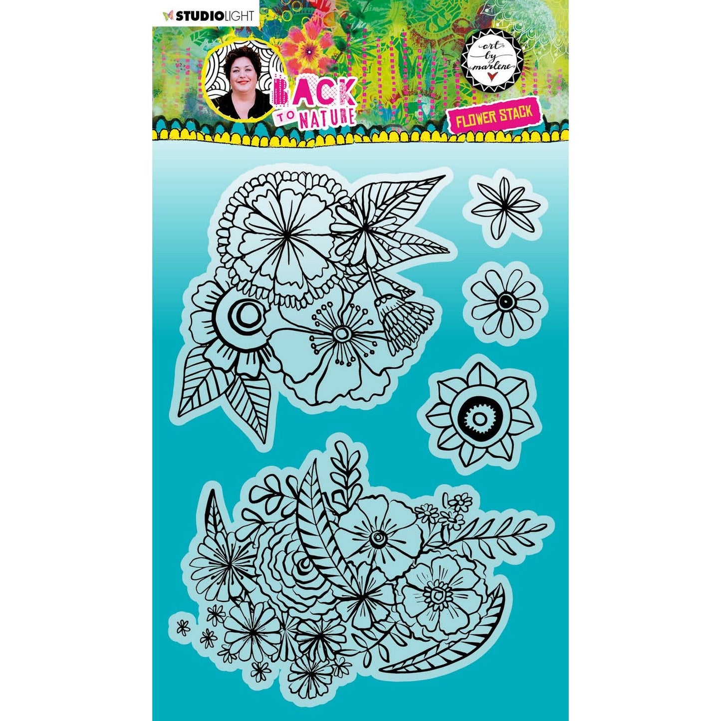 Studiolicht • Zurück zur Natur, transparenter Stempel, Blumenstapel