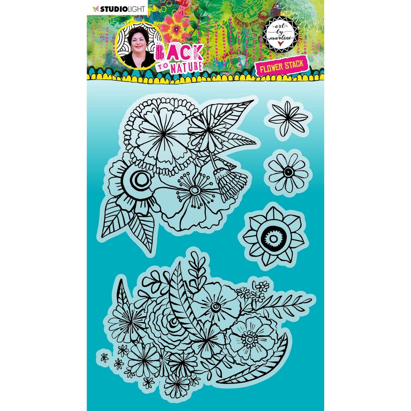 Studiolicht • Zurück zur Natur, transparenter Stempel, Blumenstapel