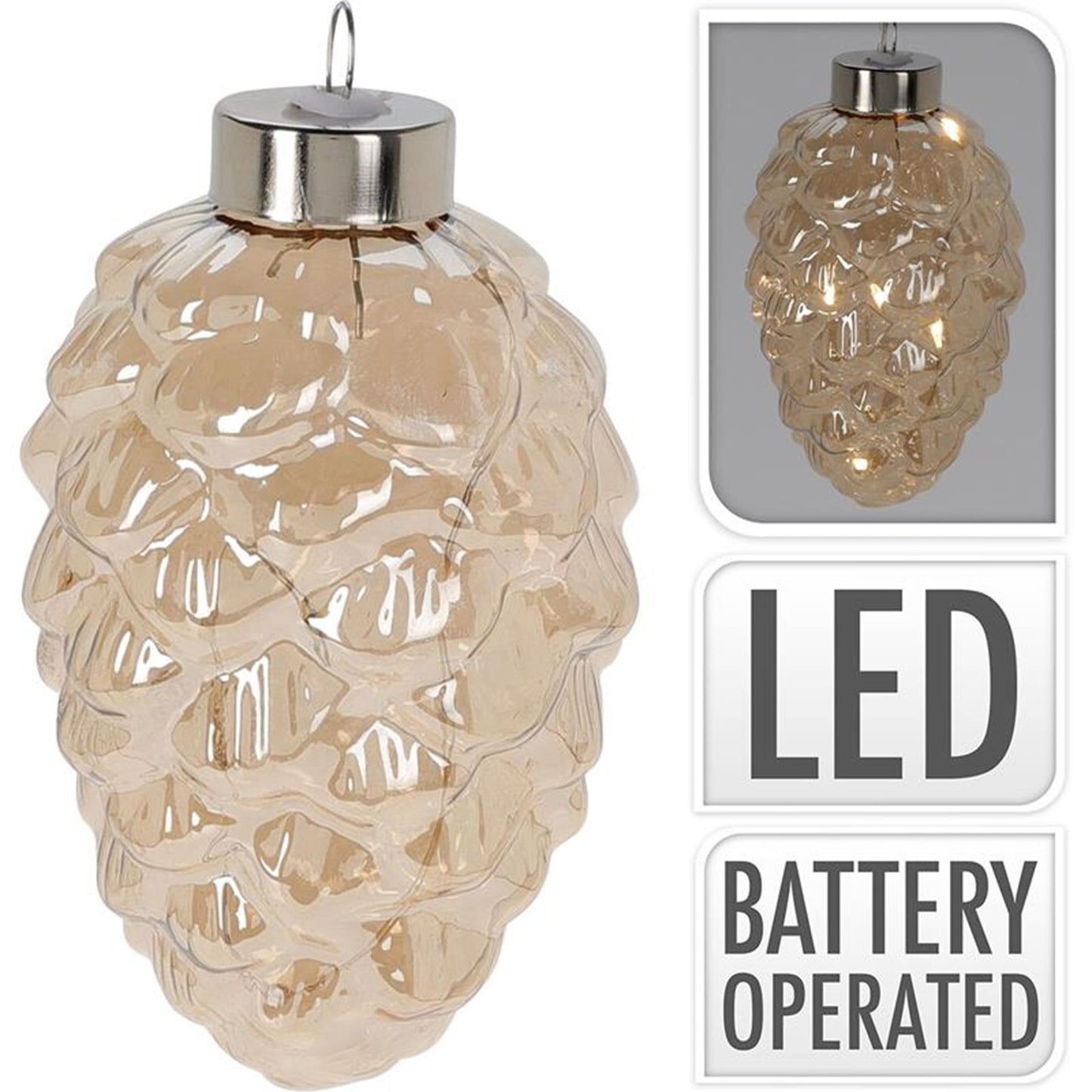 Home-Styling Tannenzapfen aus Glas mit 4 LEDs, 11 cm
