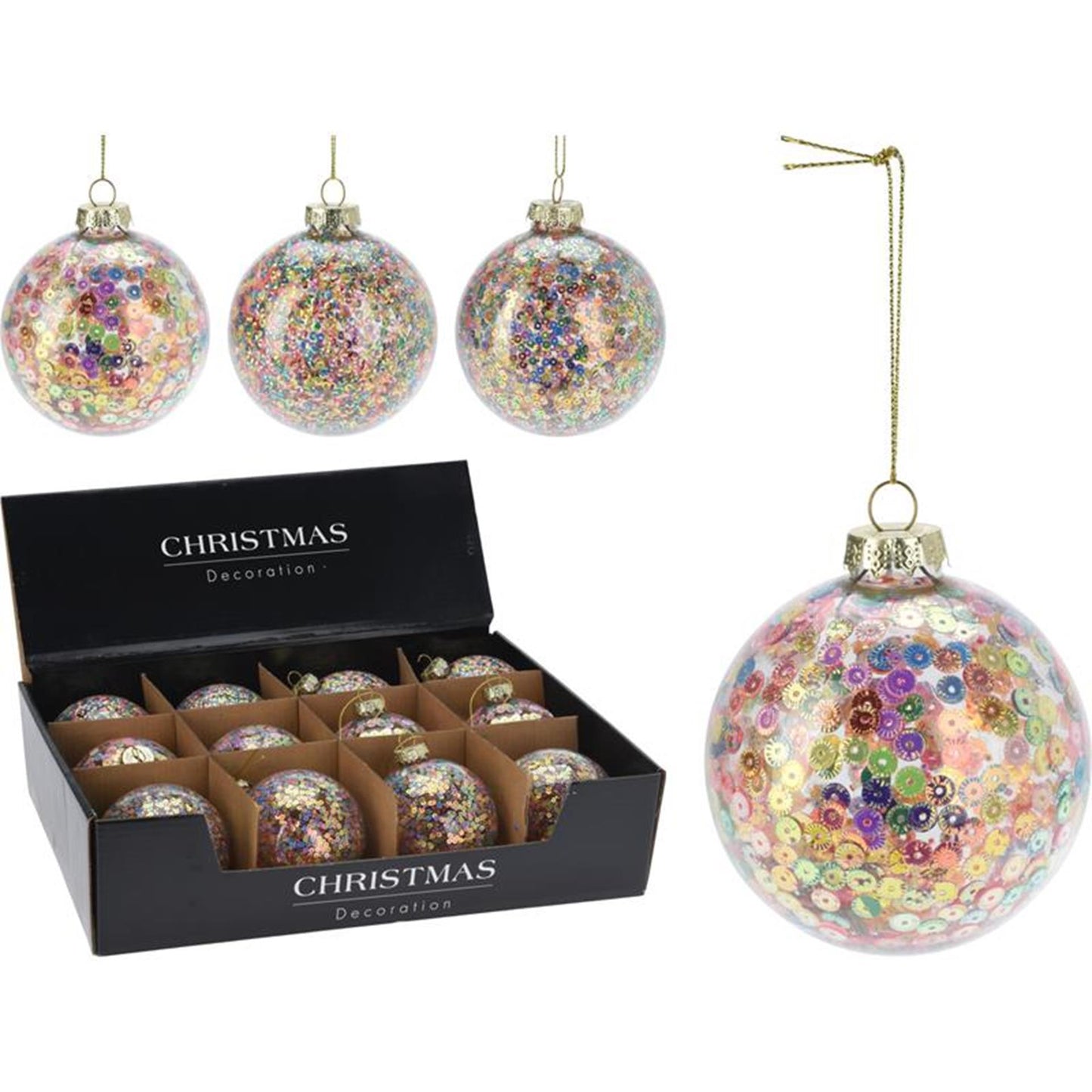 Home Styling Weihnachtskugel aus Glas, 80 mm, mit Pailletten und Glitzer