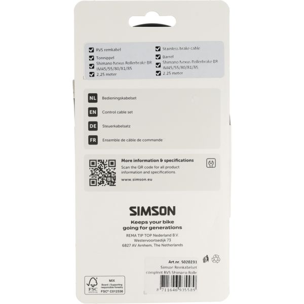 Simson Bremszugset komplett Edelstahl Shimano Rollenbremse schwarz