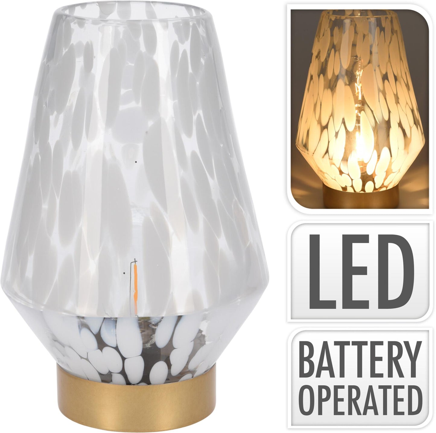 Home Styling Tischlampe aus Glas, 24 cm, weißes Leopardenmuster
