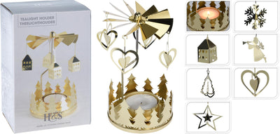 Home Styling Teelichthalter Karussell aus goldfarbenem Metall, H14 cm
