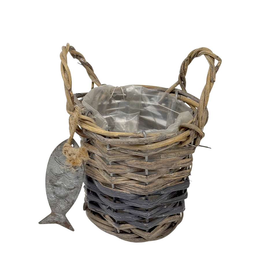 Alldeco Blumentopf Weide hellgrauer Fischanhänger ø13x11cm
