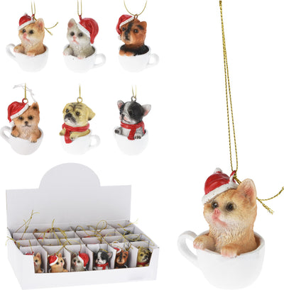 Home Styling Weihnachtsanhänger Hund und Katze mit Weihnachtsmütze