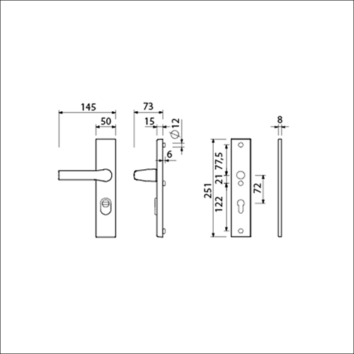 AMI-Sicherheitsbeschlag 251 50 15 kt 72 Drehfedergriff 379, Profilzylinder 72 f1 Türstärke 38 42 mm - 891511