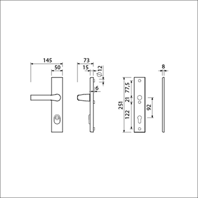 AMI-Sicherheitsbeschlag 251 50 15 kt 92 Drehfedergriff 379, Profilzylinder 92 f1 Türstärke 53 57 mm - 891522