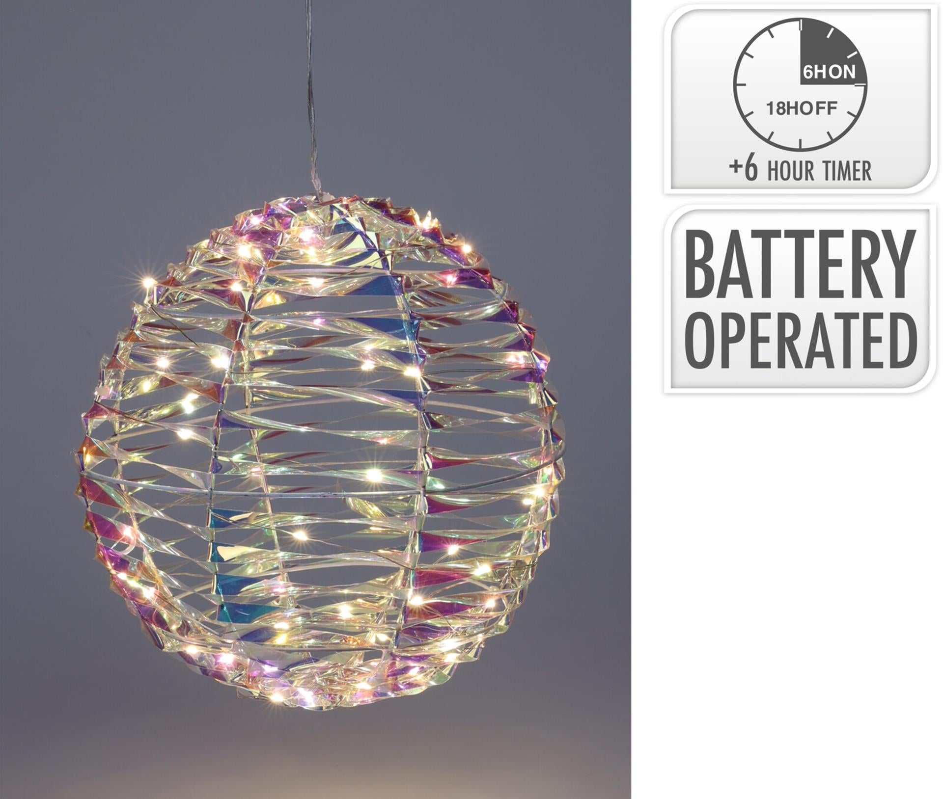 Home-Styling-Ball 25 cm, 40 LEDs, irisierend, mit Batterie