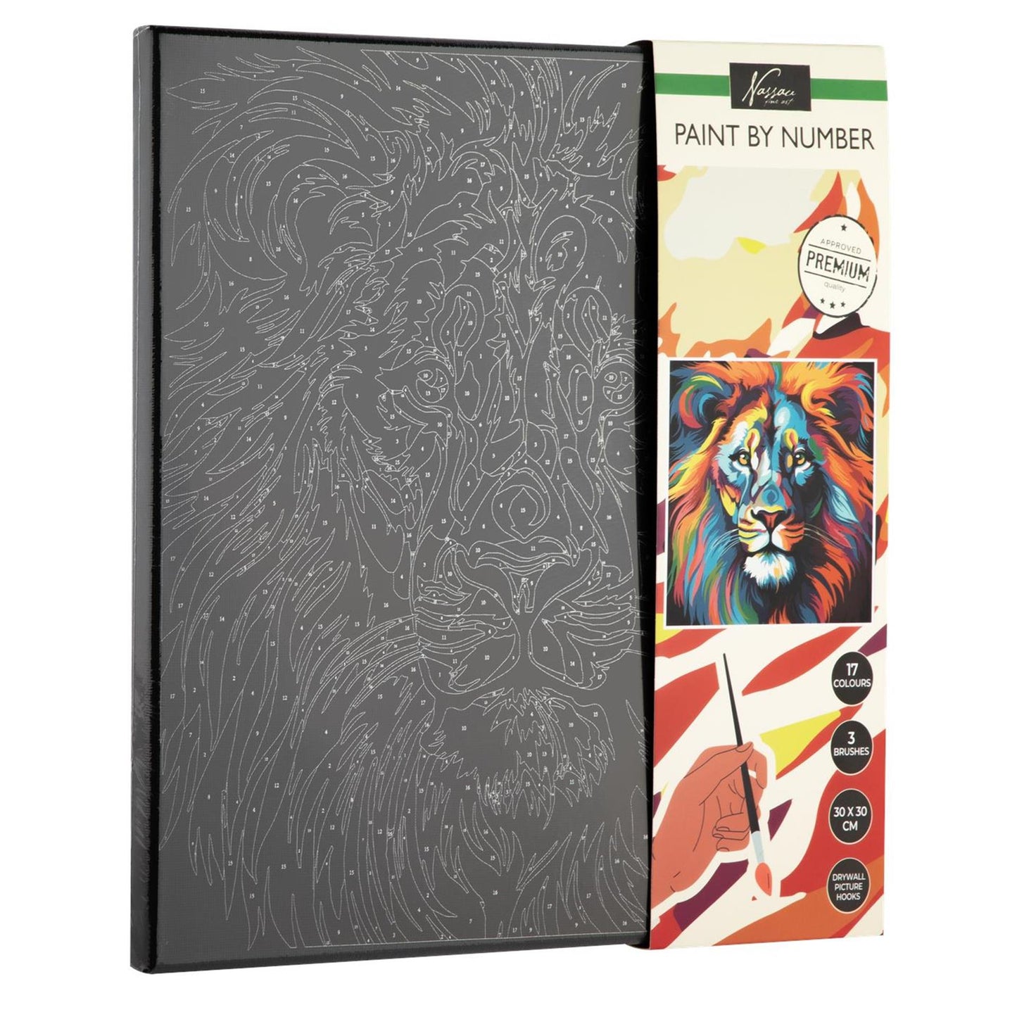 Gemälde nach Nummer Luxus schwarzer Leinwand Lion 30x30