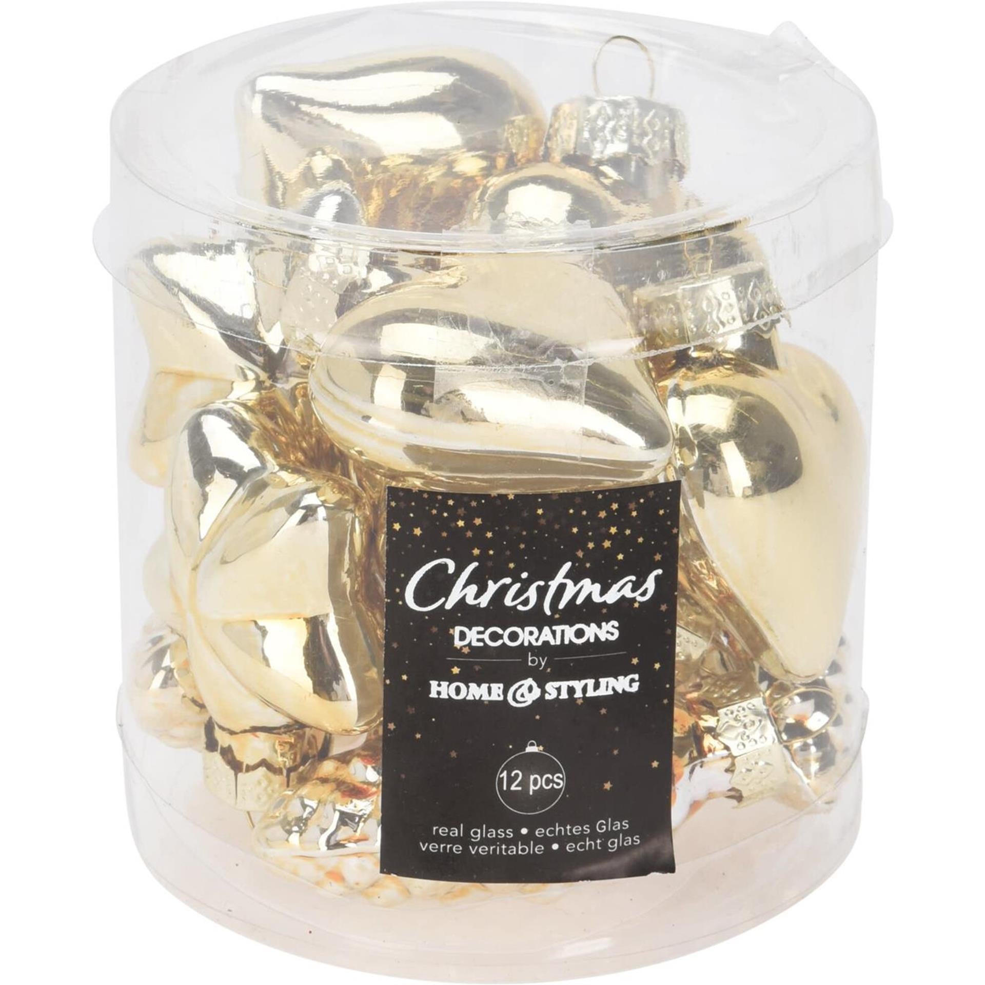 Weihnachtsanhänger aus Goldmix-Glas, 12-teilig