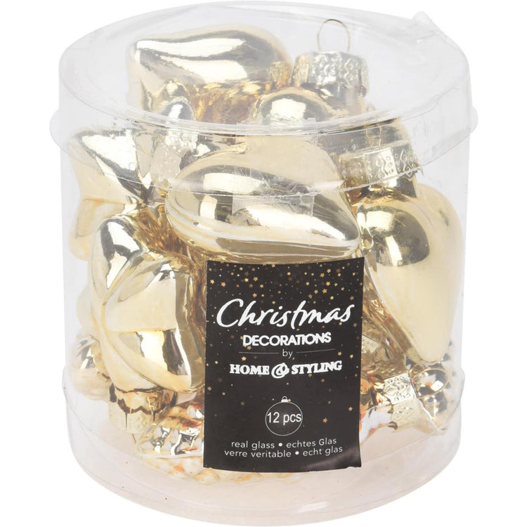 Weihnachtsanhänger aus Goldmix-Glas, 12-teilig