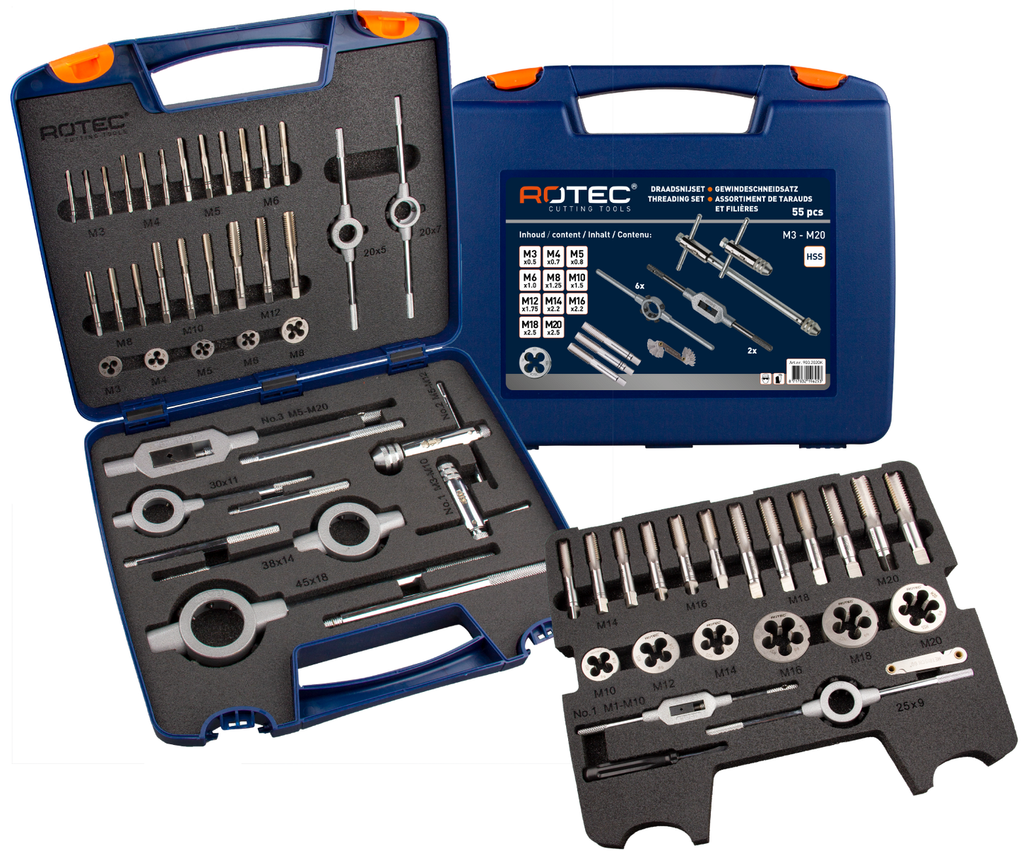 Rotec Handgewindebohrer-Schneideinsätze-Set 55-teilig M3-M20